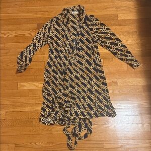 Calvin Klein Black and Gold Chain Pattern Long Sleeve Dress